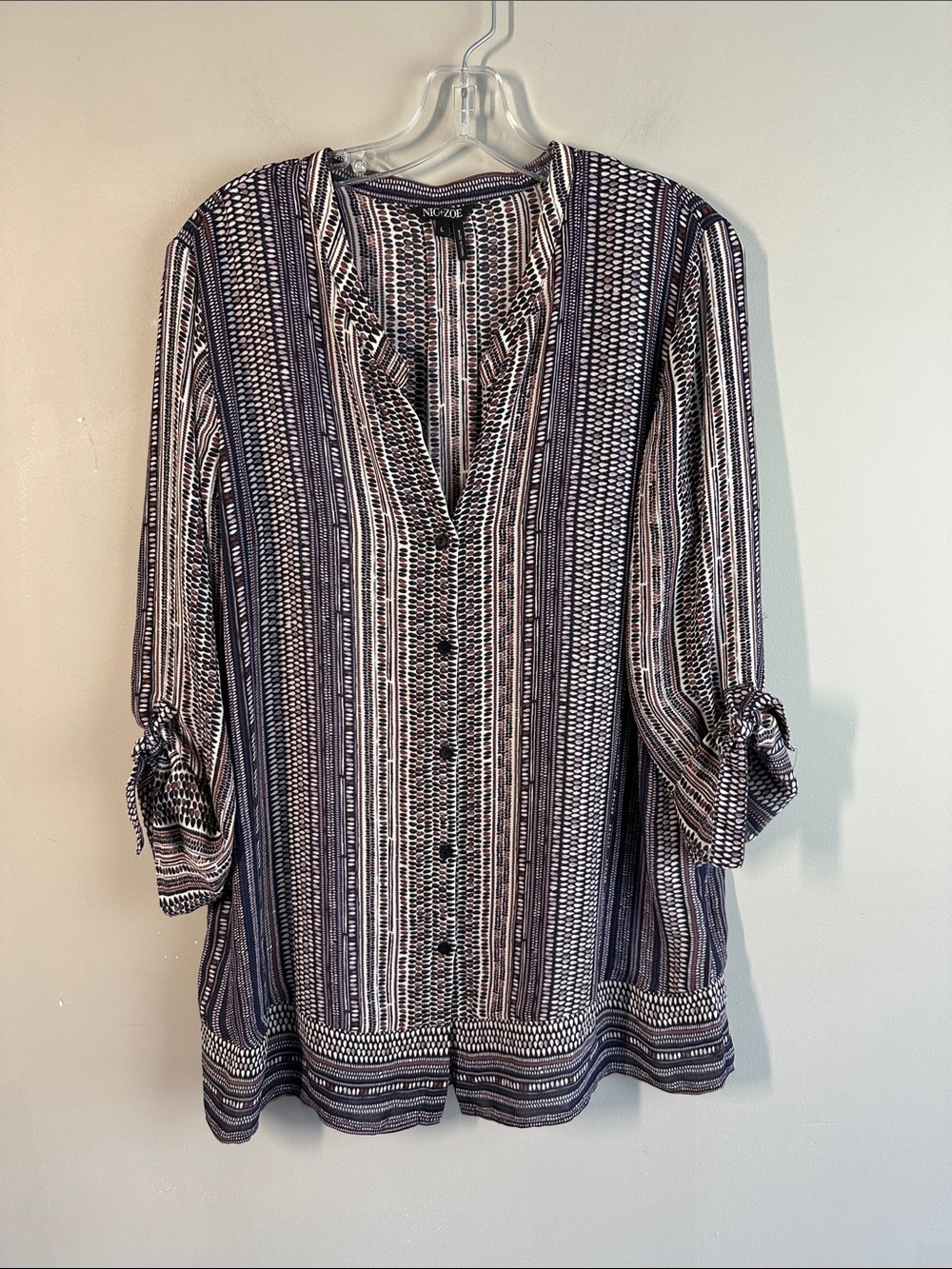 Nic & Zoe Women’s Button Down 3/4 Sleeve Geometric Print Blouse Size Large